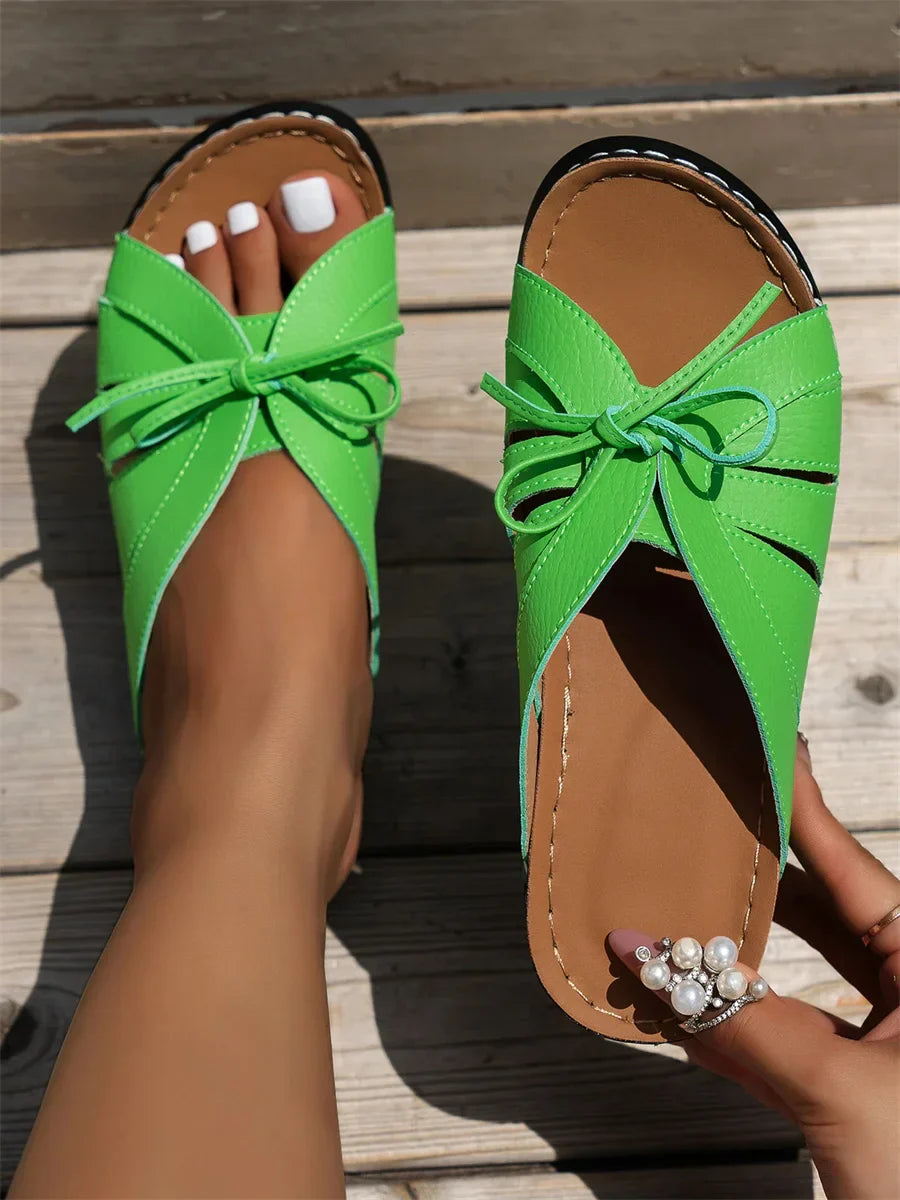 Women's Leisure Sandals Casual Bowknot Hollow out Comfy Wedge Heel Slide Toe-revealing Sandals Main image