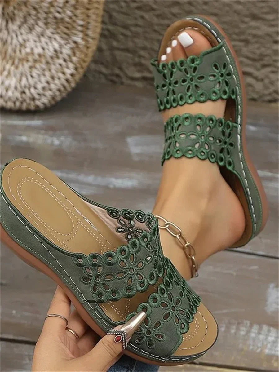 Vintage Plain Slip On Flat Heel Slide Sandals Secondary image