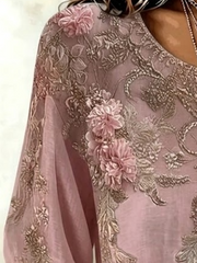 Boho Floral 3D Print Crew Neck 3/4 Sleeve Loose Women Blouse