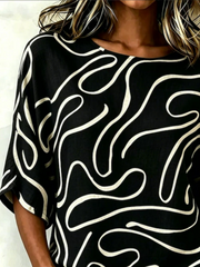 Women Crew Neck Half Sleeve Abstract Print Casual Blouse
