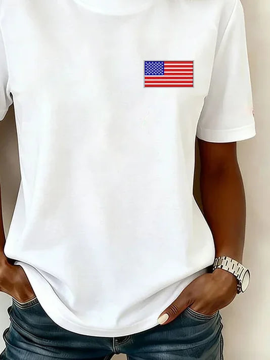 Women Independence Day Flag Print Crew Neck Short Sleeve Casual T-shirt