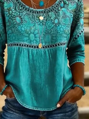 Women Crew Neck Half Sleeve Abstract Print Casual Blouse