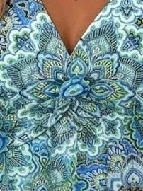 Women V Neck Sleeveless Paisley Print A-Line Midi Dress