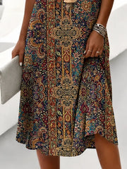 Women V Neck Sleeveless Boho Floral Print Loose A-Line Midi Dress