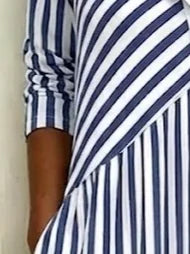 Women V Neck Half Sleeve Striped Loose A-Line casual Maxi Dress