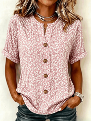 Women V-Neck 3/4 Sleeve Floral Print Loose Casual Shirt