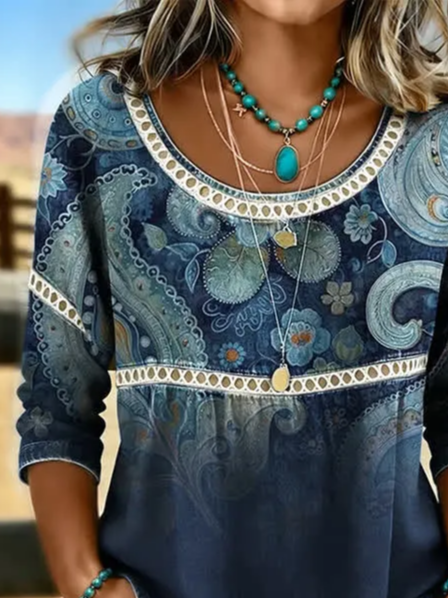 Women Crew Neck Half Sleeve Floral Print Casual Blouse