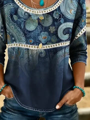 Women Crew Neck Half Sleeve Floral Print Casual Blouse
