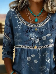Women Crew Neck Half Sleeve Floral Print Casual Blouse