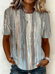 Women Crew Neck Short Sleeve Vertical Dot Abstract Loose Graphic T-shirt