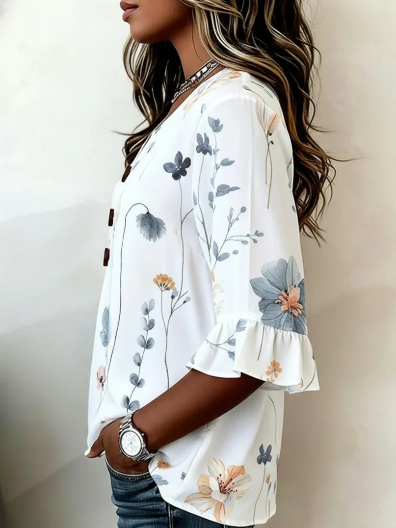 Women V Neck Half Sleeve Floral Regular Fit Blouse