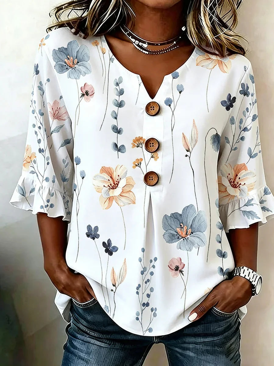 Women V Neck Half Sleeve Floral Regular Fit Blouse