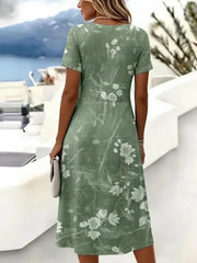 Women Floral Summer Dress V Neck Short Sleeve T-Shirt A-Line Dress