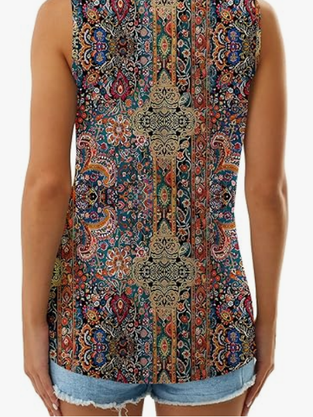 Vintage V Neck Abstract Boho Graphic Sleeveless Tank Top