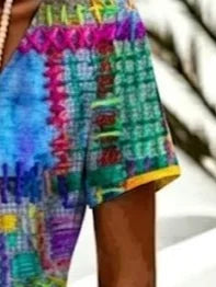 Women Abstract Graphic Summer Dress V Neck Short Sleeve A-Line Dress