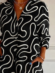 Shirt Collar Long Sleeve Abstract Regular Micro-Elasticity Loose Shirt For Women