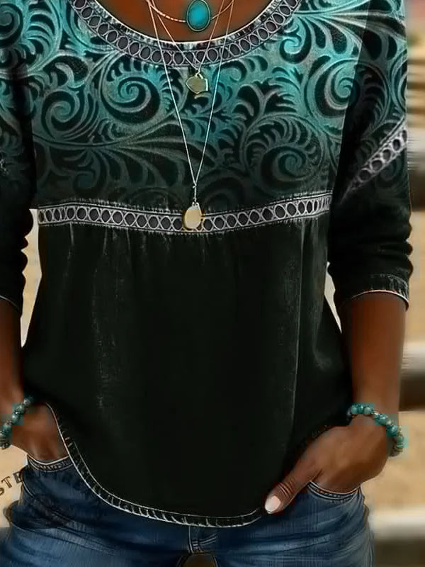 Crew Neck Half Sleeve Abstract Printing Regular Loose Blouse For Women