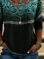 Crew Neck Half Sleeve Abstract Printing Regular Loose Blouse For Women