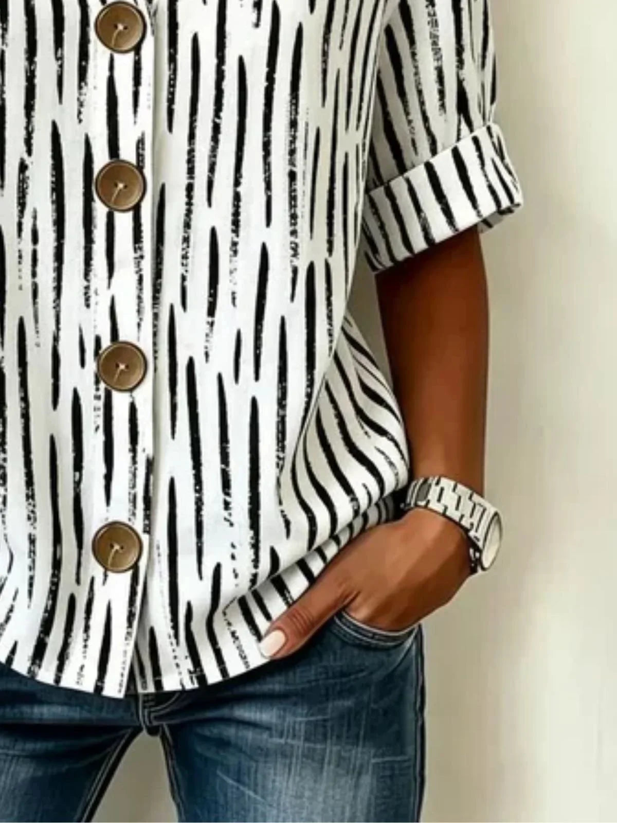 V Neck Half Sleeve Geometric Regular Regular Fit Blouse For Women