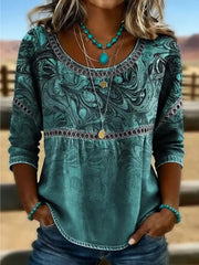 Crew Neck Half Sleeve Abstract Printing Regular Micro-Elasticity Loose Blouse For Women