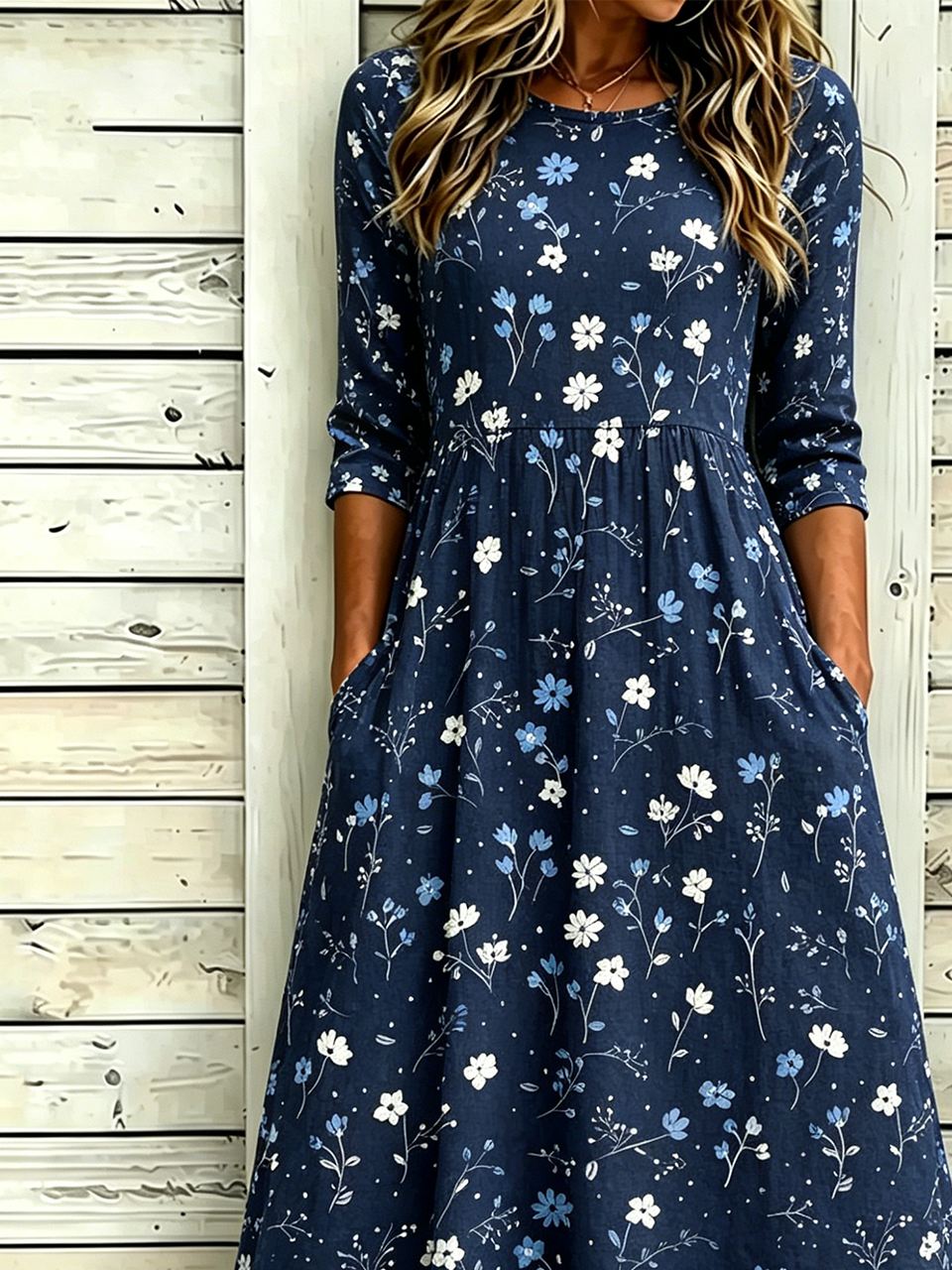 Women Floral Summer Dress Half Sleeve A-Line Dress