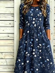 Women Floral Summer Dress Half Sleeve A-Line Dress