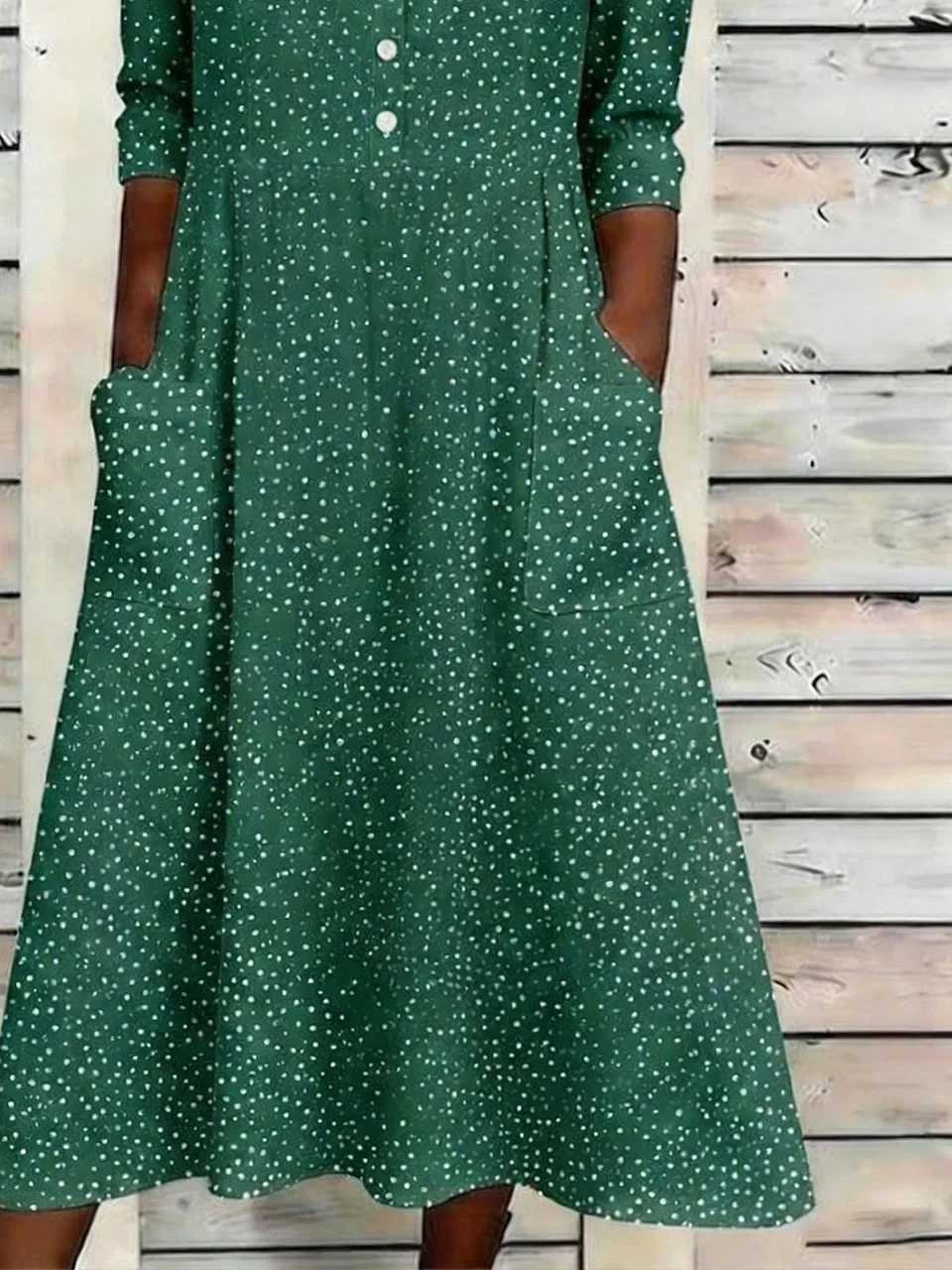 Women Abstract Polka Dots Summer Dress Half Open Collar Half Sleeve A-Line Dress