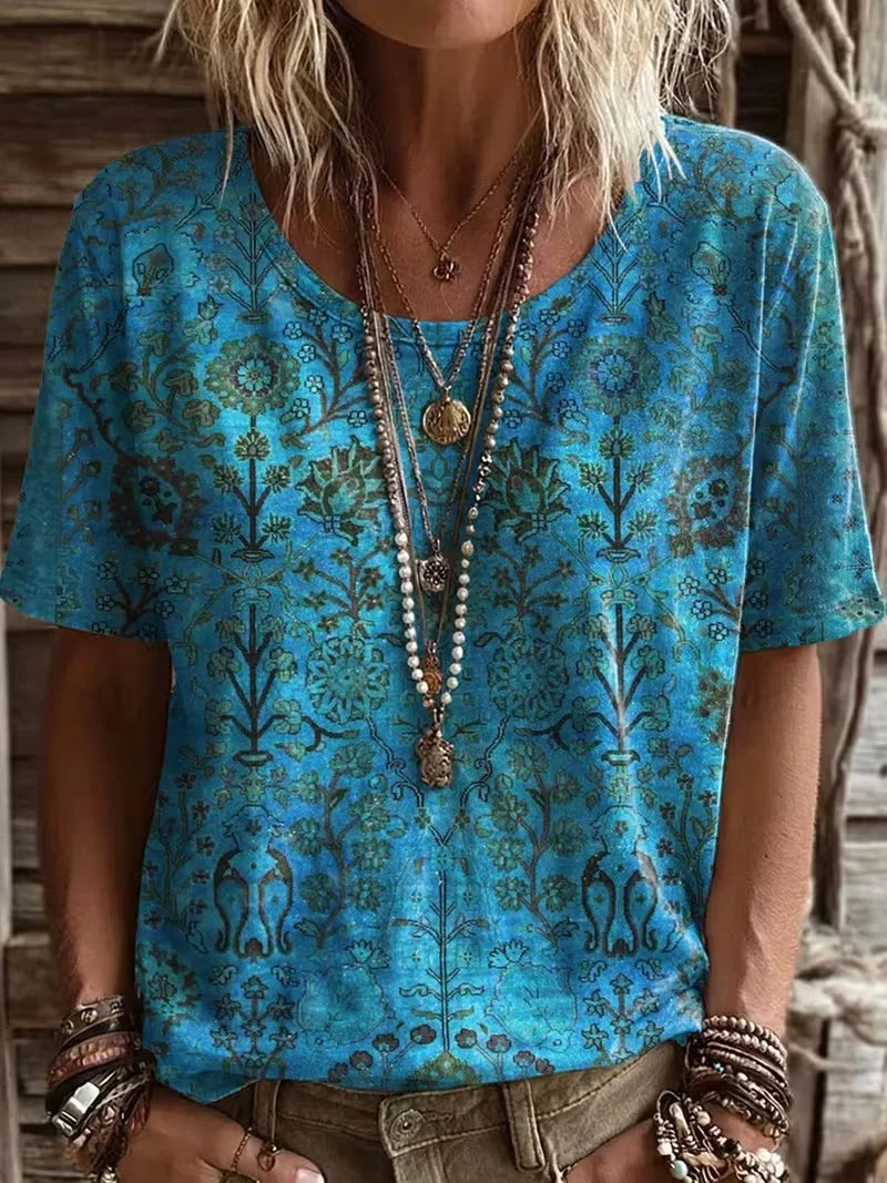 Casual Floral Crew Neck Short Sleeve T-shirt