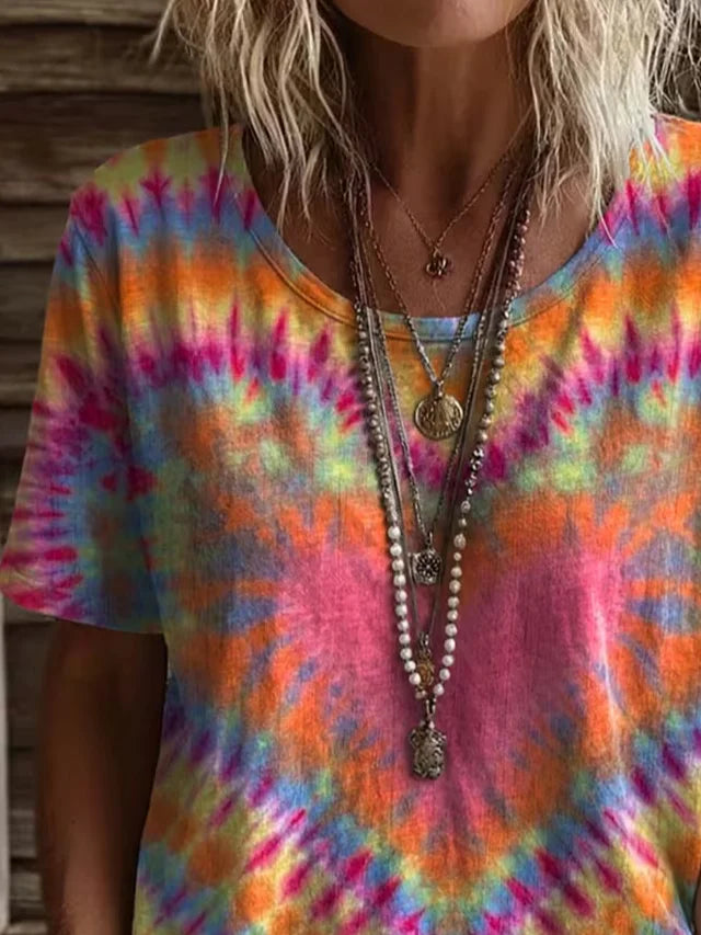 Casual Tie-Dye Pattern Crew Neck Short Sleeve T-shirt