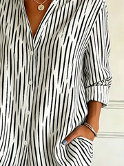 Shawl Collar Long Sleeve Abstract Graphic Regular Loose Shirt For Women