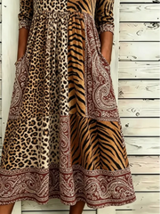 Women Leopard Summer Dress Half Sleeve A-Line Dress
