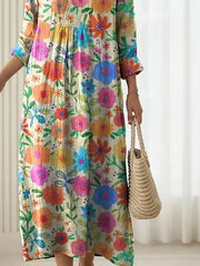 Women Floral Spring/Fall Dress V Neck Long Sleeve H-Line Dress