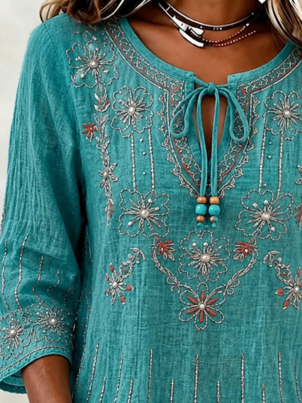 V Neck Half Sleeve Floral Regular Loose Blouse For Women