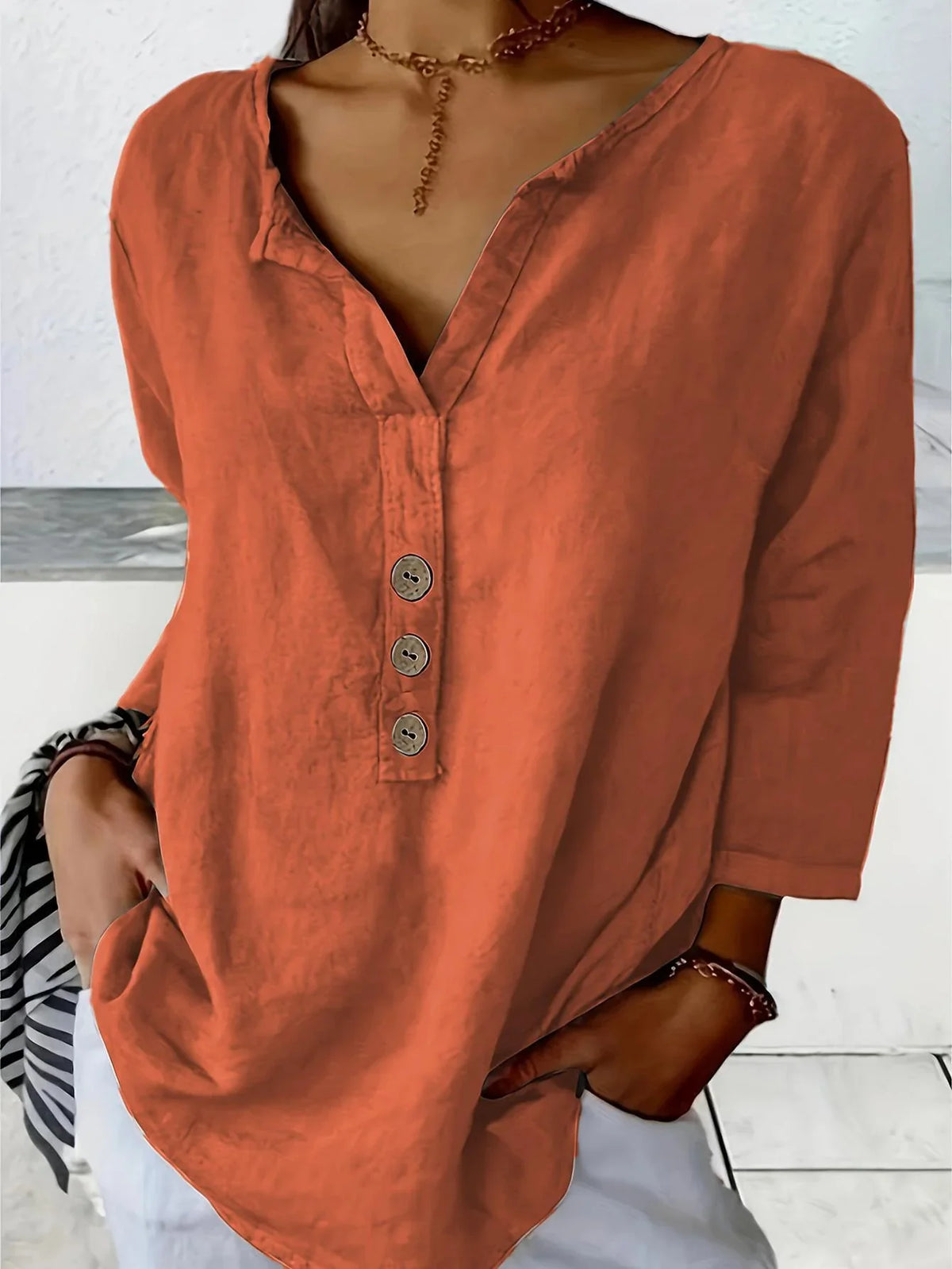 Stylish V Neck  Buttons Going Out Casual Shirt