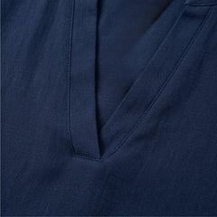 Women's  V Neck Rolled Short Sleeve Loose Blouse with Asymmetric Curved Hem