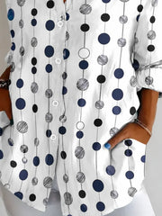 Shirt Collar Long Sleeve Polka Dots Regular Micro-Elasticity Loose Shirt For Women