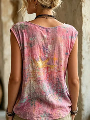 Women's Watercolor Gradient Print Button Detail Sleeveless Top Share on Facebook