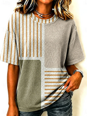 Khaki Patchwork Striped Crew Neck Tee