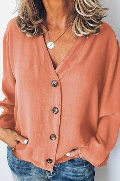 Solid Casual V Neck Long Sleeves Buckle Cardigan