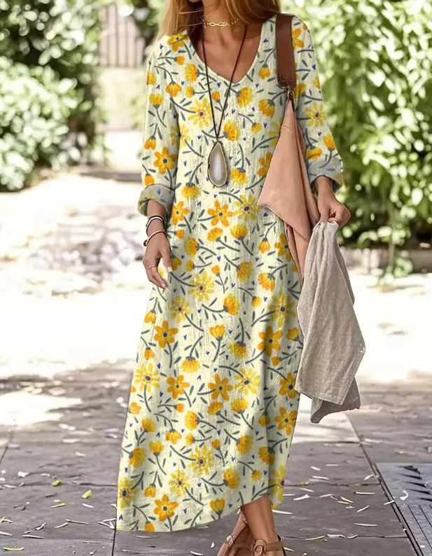 Women's Vintage Floral Pattern Art Print Casual Cotton Dress