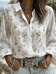 White  Ditsy Long Sleeve Floral Lightweight Regular Fit Shirt For Women