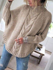 Gray Vintage Mock Neck Long Sleeves Plain Sweater