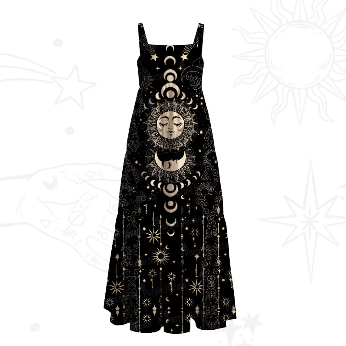 Lunar Eclipse Wide Strap Flowy Maxi Dress