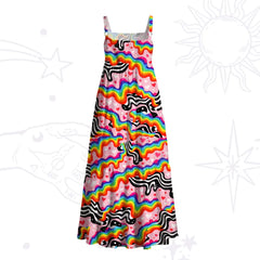 Groovy Melty Rainbow Hearts Wavy Wide Strap Maxi Dress