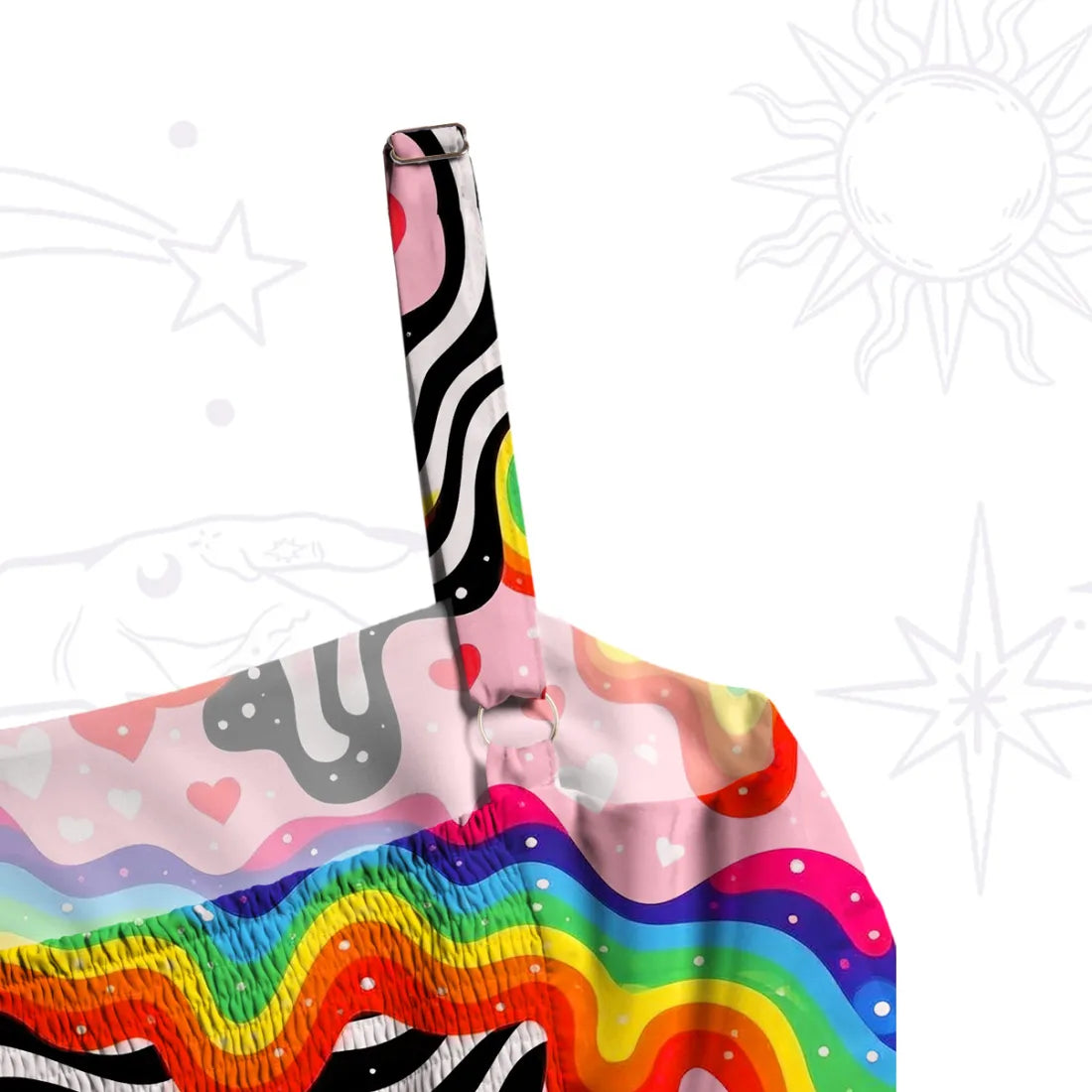 Groovy Melty Rainbow Hearts Wavy Wide Strap Maxi Dress