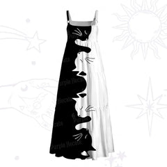 Yin Yang Cat Lover Wide Strap Flowy Maxi Dress