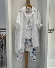 Plus Size White Tank Top Trouser Cardigan Three Piece Set