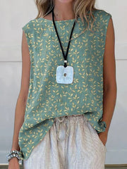 Elegant Floral Art Print Round Neck Tank Top