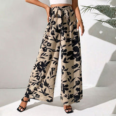 Vintage Floral Print Drawstring Wide Leg Trousers