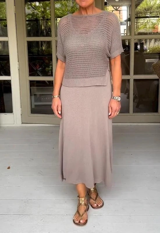 Casual Cotton Slip Dress and Cutout Shirt Two-Piece Set